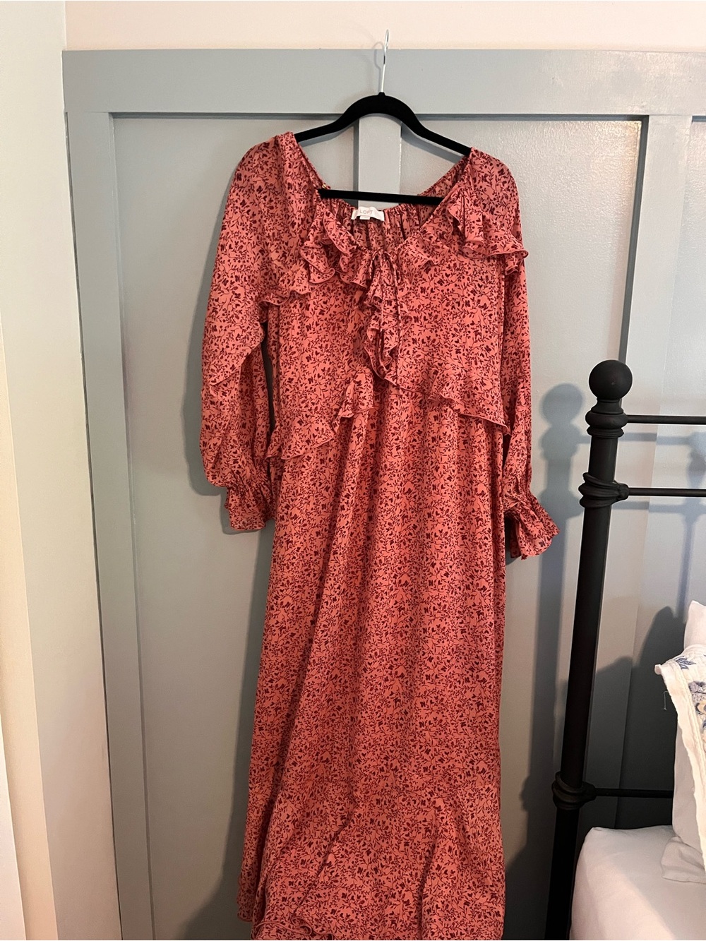 LOFT Dusty Rose Floral Maxi Dress with Ruffles